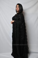 Black Designer Saree with Embroidered Blouse | Party Wear, Wedding & Festive Saree for Women - Image 4