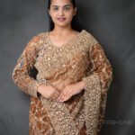 Luxury Brown Ready Made Designer Net Saree with Heavy Hand Embroidered Blouse | Bridal, Reception & Wedding Party Wear Saree for Women