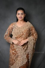 Luxury Brown Ready Made Designer Net Saree with Heavy Hand Embroidered Blouse | Bridal, Reception & Wedding Party Wear Saree for Women