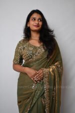 Olive Green Ready Made Designer Saree with Heavy Embroidered Blouse | Premium Wedding, Reception & Festive Party Wear Saree for Women