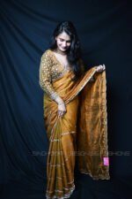 Mustard Gold Ready Made Designer Saree with Hand Embroidered Blouse | Premium Wedding, Reception & Festive Party Wear Saree for Women
