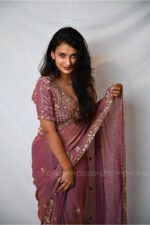 Mauve Designer Saree with Embroidered Blouse | Party Wear, Wedding & Festive Saree for Women - Image 3