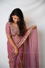 Mauve Designer Saree with Embroidered Blouse | Party Wear, Wedding & Festive Saree for Women - Image 4