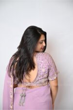 Elegant Lavender Ready Made Designer Saree with Hand Embroidered Floral Blouse | Designer Reception, Wedding & Festive Wear - Image 4