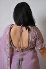 Elegant Lavender Ready Made Designer Saree with Hand Embroidered Floral Blouse | Designer Reception, Wedding & Festive Wear - Image 2