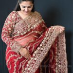 Bridal Red Ready Made Designer Saree with Heavy Hand Embroidered Blouse | Luxury Wedding, Reception & Bridal Party Wear Saree for Women