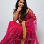 Elegant Rani Pink Designer Ready Made Saree with Hand Embroidered Floral Blouse | Luxury Wedding & Festive Wear