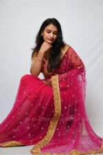 Elegant Rani Pink Designer Ready Made Saree with Hand Embroidered Floral Blouse | Luxury Wedding & Festive Wear