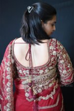Bridal Red Ready Made Designer Saree with Heavy Hand Embroidered Blouse | Luxury Wedding, Reception & Bridal Party Wear Saree for Women - Image 4