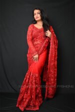 Luxury Ruby Red Ready Made Designer Sequin Saree with Heavy Embroidered Blouse | Premium Wedding, Reception & Cocktail Party Wear Saree for Women - Image 2