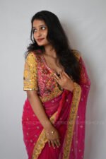 Elegant Rani Pink Designer Ready Made Saree with Hand Embroidered Floral Blouse | Luxury Wedding & Festive Wear - Image 2