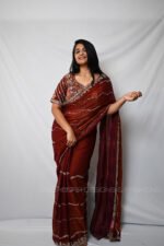 Rust Designer Saree for Women | Party Wear Embroidered Wedding & Festive Saree - Image 2