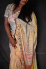 Elegant Pastel Yellow Ready Made Designer Saree with Multi-Color Hand Embroidered Blouse | Designer Wedding, Reception & Festive Wear - Image 2