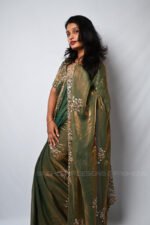 Olive Green Ready Made Designer Saree with Heavy Embroidered Blouse | Premium Wedding, Reception & Festive Party Wear Saree for Women - Image 4