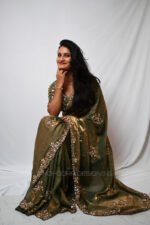 Olive Green Ready Made Designer Saree with Heavy Embroidered Blouse | Premium Wedding, Reception & Festive Party Wear Saree for Women - Image 2