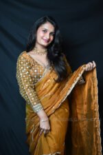 Mustard Gold Ready Made Designer Saree with Hand Embroidered Blouse | Premium Wedding, Reception & Festive Party Wear Saree for Women - Image 2