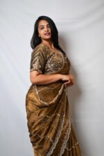 Olive Green Designer Saree with Embroidered Blouse | Party Wear, Wedding & Festive Saree for Women - Image 2