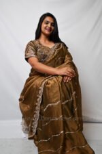 Olive Green Designer Saree with Embroidered Blouse | Party Wear, Wedding & Festive Saree for Women - Image 4