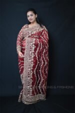 Bridal Red Ready Made Designer Saree with Heavy Hand Embroidered Blouse | Luxury Wedding, Reception & Bridal Party Wear Saree for Women - Image 5