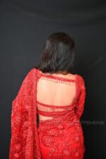 Luxury Ruby Red Ready Made Designer Sequin Saree with Heavy Embroidered Blouse | Premium Wedding, Reception & Cocktail Party Wear Saree for Women - Image 4