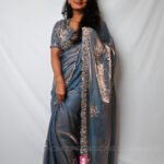 Steel Blue Designer Saree with Embroidered Blouse | Party Wear, Wedding & Festive Saree for Women