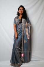 Steel Blue Designer Saree with Embroidered Blouse | Party Wear, Wedding & Festive Saree for Women