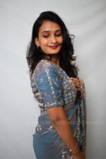 Steel Blue Designer Saree with Embroidered Blouse | Party Wear, Wedding & Festive Saree for Women - Image 2