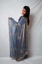 Steel Blue Designer Saree with Embroidered Blouse | Party Wear, Wedding & Festive Saree for Women - Image 3
