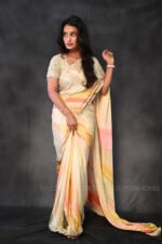 Elegant Pastel Yellow Ready Made Designer Saree with Multi-Color Hand Embroidered Blouse | Designer Wedding, Reception & Festive Wear - Image 3