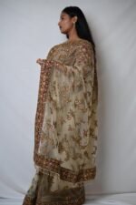 Elegant Cream Net Saree with Maroon Floral Embroidered Red Blouse & Zari Border - Image 4