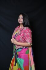 Multicolor Designer Saree with Embellished Pink Blouse