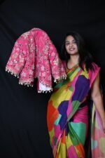 Multicolor Designer Saree with Embellished Pink Blouse - Image 2