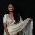 Pastel Cream Embroidered Designer Saree with Sequin Work and Matching Blouse