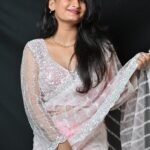 White and Pink Sequin Embroidered Designer Saree with Blouse