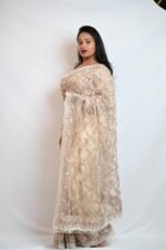 Champagne Beige Sequin Embroidered Net Saree with Designer Border - Image 4