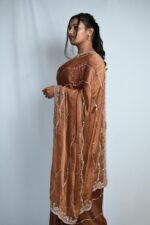 Premium Copper Brown Designer Saree with Silver Sequin & Embroidered Border - Image 3