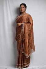 Premium Copper Brown Designer Saree with Silver Sequin & Embroidered Border - Image 2