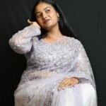 Elegant Lavender Grey Sequin Embroidered Net Saree with Silver Floral Work