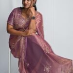 Premium Mauve Purple Designer Saree with Rose Gold Embroidery & Sequin Work