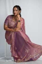 Premium Mauve Purple Designer Saree with Rose Gold Embroidery & Sequin Work