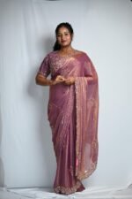 Premium Mauve Purple Designer Saree with Rose Gold Embroidery & Sequin Work - Image 4