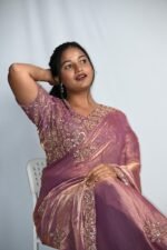 Premium Mauve Purple Designer Saree with Rose Gold Embroidery & Sequin Work - Image 2