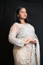 Elegant Ivory White Sequin Embroidered Net Saree with Intricate Silver Work - Image 3