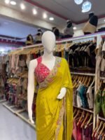 Mustard Yellow Designer Saree with Pink Embroidery & Elegant Decorative Border | Festive Wear