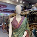 Designer Sage Green Saree with Rich Purple & Gold Embroidered Border
