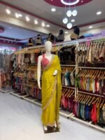 Mustard Yellow Designer Saree with Pink Embroidery & Elegant Decorative Border | Festive Wear - Image 2