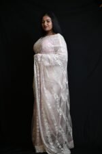 Elegant Blush Pink Organza Saree with Intricate Silver Embroidery - Image 3